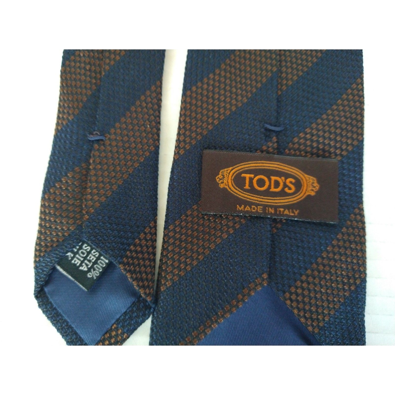 Rare Vintage Tods 100 Silk Tie 1980s Necktie Made In Italy Blue Gold Stripe